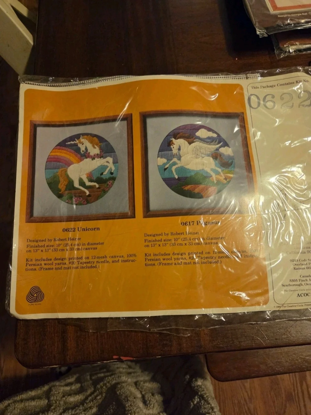 vintage 1985 stitchery kit unicorn and Pegasus, Cottagecore Granny Fantasy